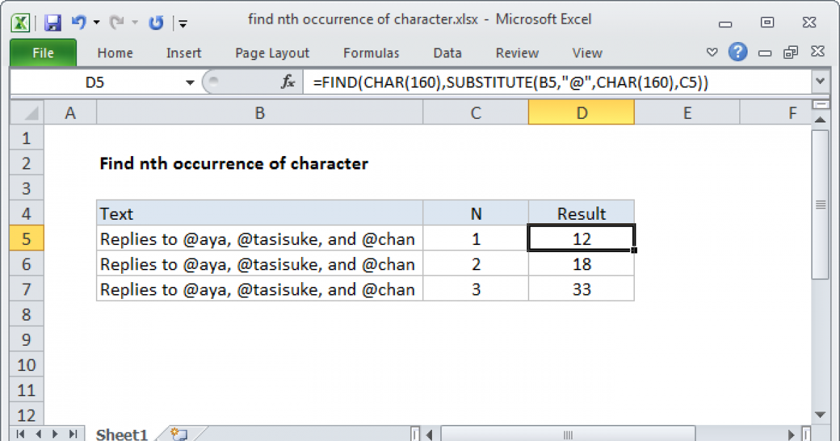 Excel Formula To Find Nth Occurrence Of A Character